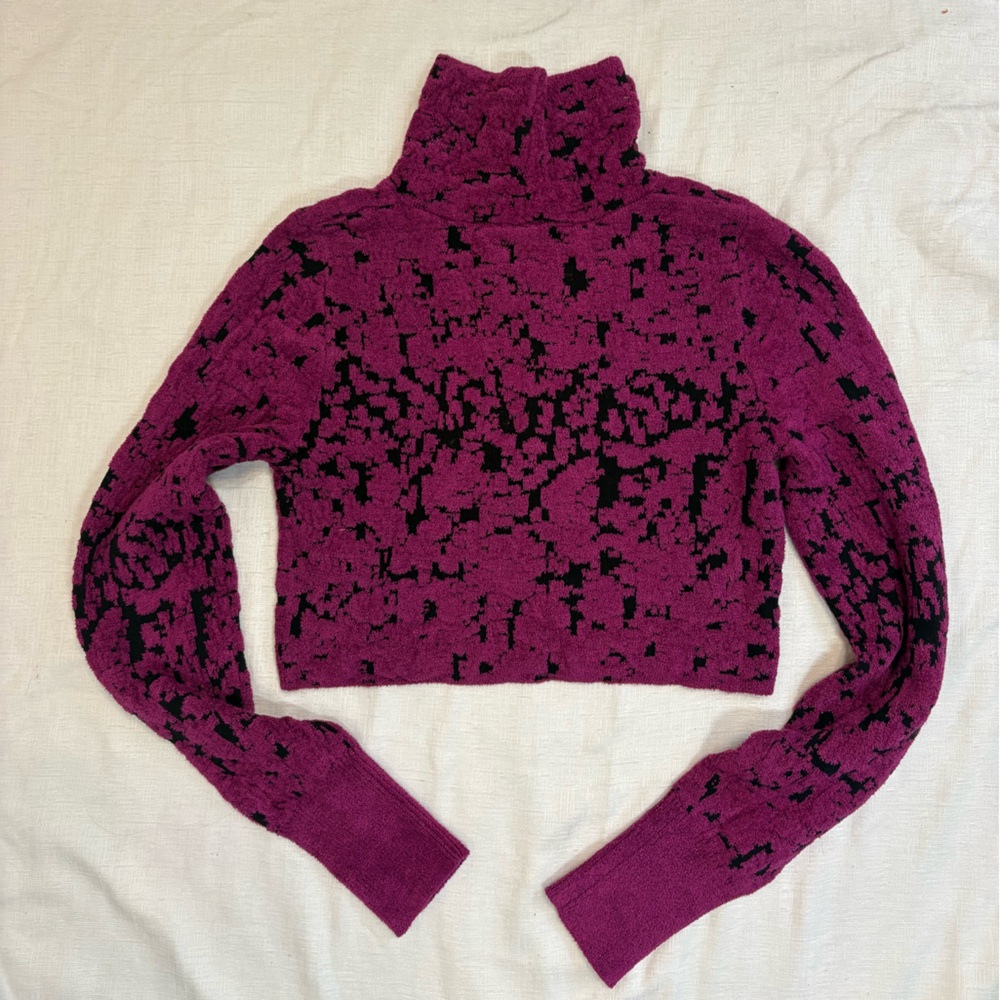 NWT Free People Textured Knit Crop Sweater | Plum Purple & Black | Size L - Picture 7 of 7